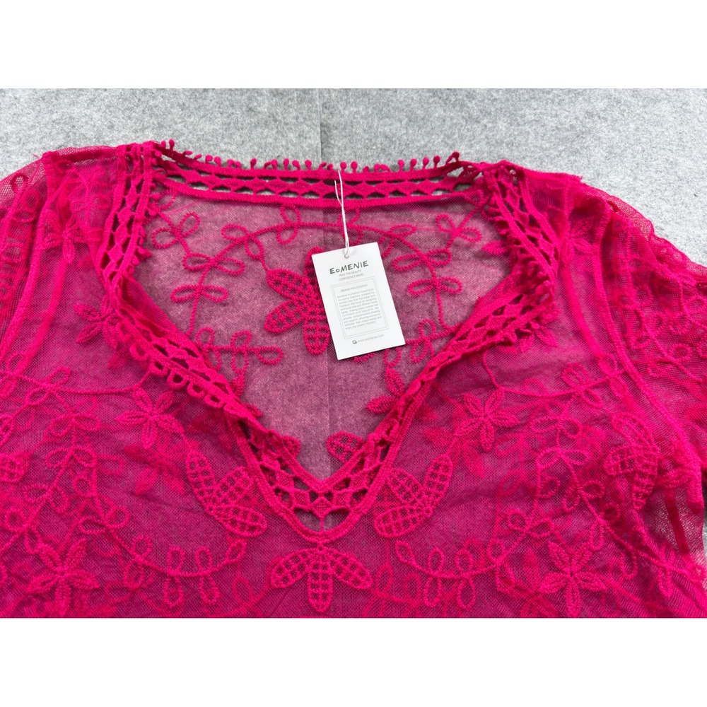 Eomenie Lace Bathing Suit Cover Up Women OS Hot Pink Plunging V Neck Beach Dress - Picture 5 of 12